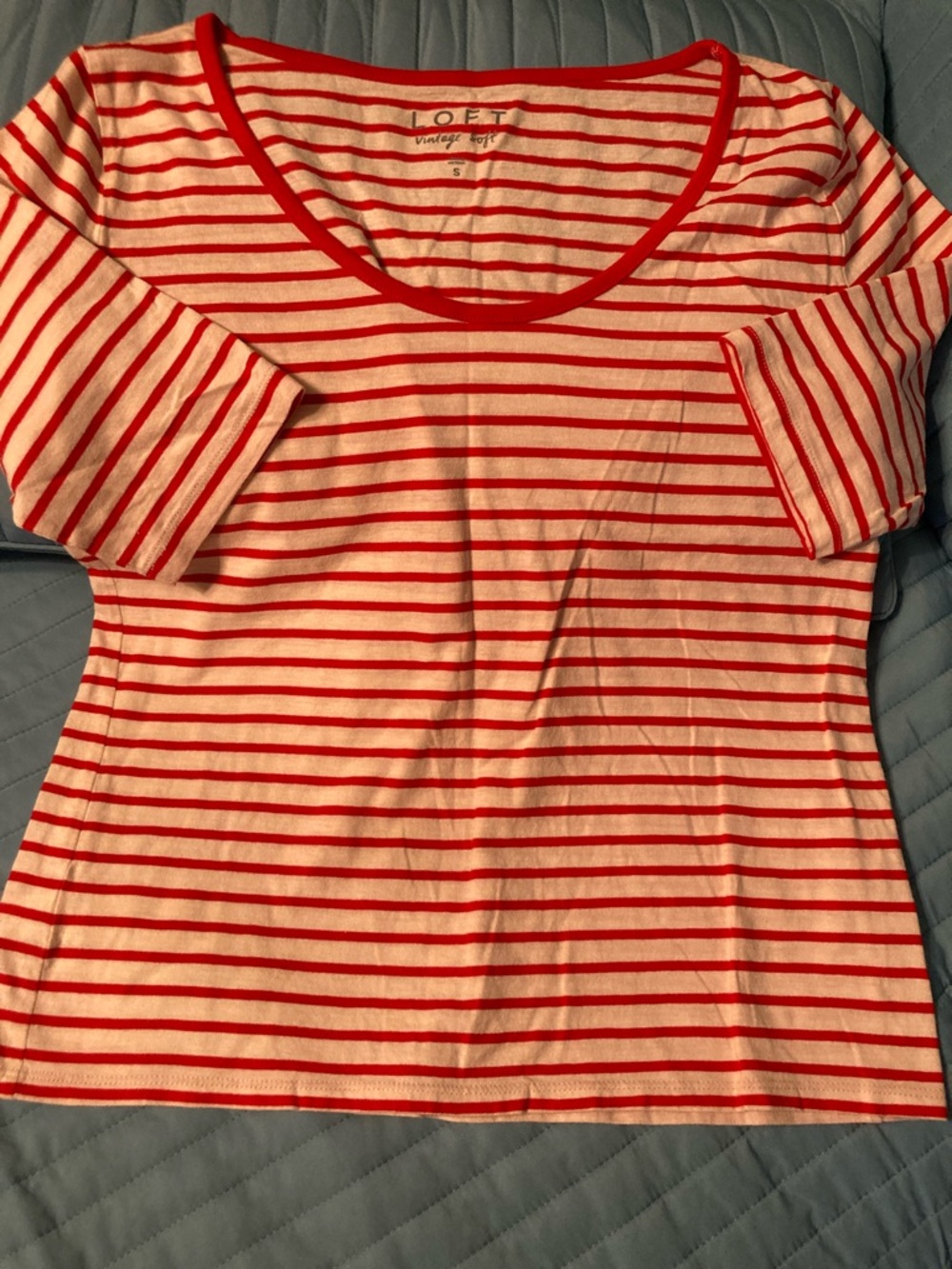 LOFT Red & White Striped Scoop Neck Tee